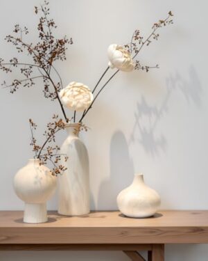 SincereLuxe White Ceramic Vase Set of 3, Modern Organic Home Decor