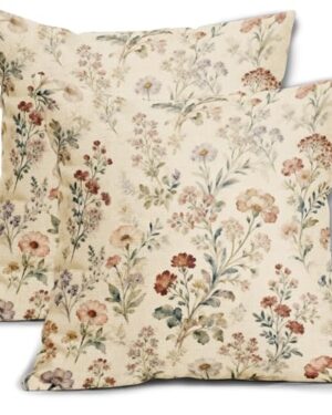 Sivirary Vintage Floral Pillow Covers 18x18 Inch Set of 2 Spring Rustic Flower Print Decorative Throw Pillowcases Retro Farmhouse Outdoor Cushion Cases Neutral Decor for Sofa Couch Bed
