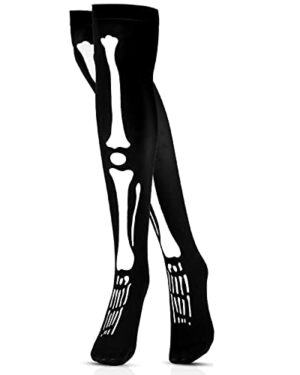Skeleton Thigh High Costume Socks - Goth Bone Over the Knee Spooky Stocking