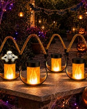 Solar Lanterns Outdoor Waterproof 4 Pack Solar Flame Halloween Lights