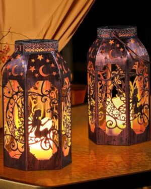 Solar Lanterns Outdoor Waterproof Fairy LED Metal Lantern Candle Glow