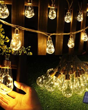 Solar Outdoor String Lights, 20Ft Vintage Rope Hemp Solar Patio Lights