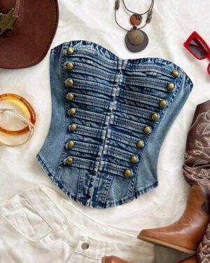 SHEIN | Strapless Denim Corset Top