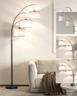 SUNMORY 3 Lights Floor Lamp for Living Room, 78" Tall Standing Lamp with Hanging Drum Shade, Modern Arc Floor Lamps with Heavy Base, Mid Century Arched Tree Floor Lamp for Bedroom, Office, Corner