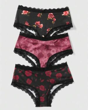 Sweetness 3pcs Floral Lace Trimmed Triangle Panties