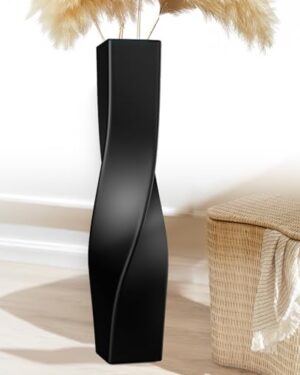 Tall Resin Vases On Floor, 27.56" Matte Black Twisted Geometric Floor Vase for Home, Living Room, Bedroom, Office, Desk, Shelf, Creative Unique Decorative Tall Decor Floor Vase