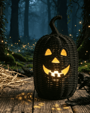 THOPBPRK 2026 Black Halloween Woven Pumpkin Jack-O'-Lantern, Halloween Decorations Pumpkin, USE LED Candle, Rattan Fall Halloween Decor for Home, 1Pack 11.8 Inch A