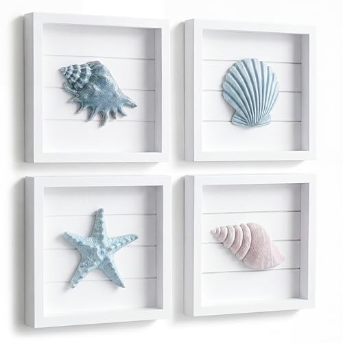 Tide and Tales 3D Coastal Wall Art, Beach Wall Decor, Framed Set of 4