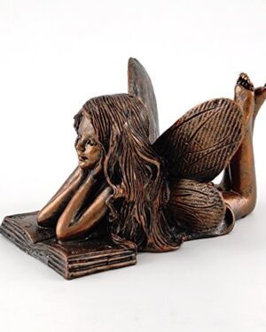Top Collection 4386 Miniature Garden & Terrarium Fairy Reading Statue, Small, Bronze