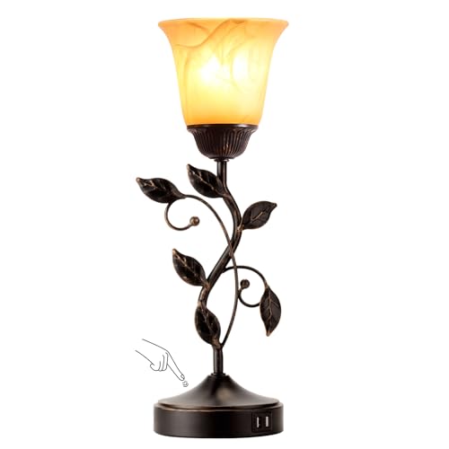 Touch Control Leaf Vintage Table Lamp with 3-Way Dimmable 2 USB C+A Ports