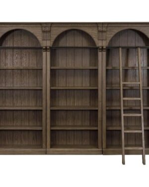 Traditional 8' Tall Wood Bookcase Wall With Ladder Office Bookcase Brown