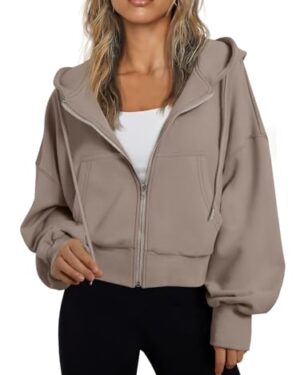 Trendy Queen Womens Zip Up Hoodies Cropped Jackets Fall Outfits 2026
