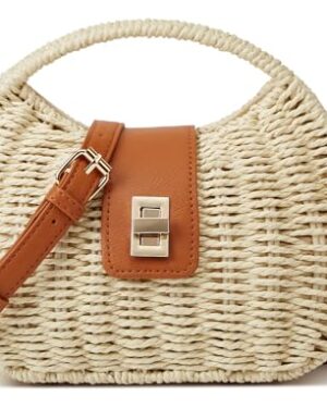 Trendy Straw Beach Bags For Women Dumpling Bag Rattan Clutch Purses Summer Straw Crossbody Handbag Purse Shoulder Bag Travel