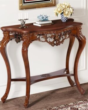 Tribesigns Antique Console Table, 38 Inch Victorian Half Moon Sofa Table with Hollow Floral Apron and Cabriole Legs, Vintage Traditional Decorative Furniture Tables for Entryway, Hallway, Living Room