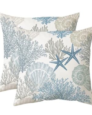 Tritard Coastal Pillow Covers Set of 2, 18x18, Blue