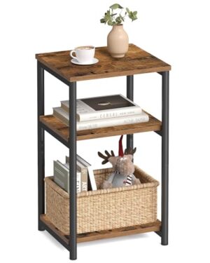 VASAGLE Side Table, Small End Table, Tall Nightstand, Steel Frame