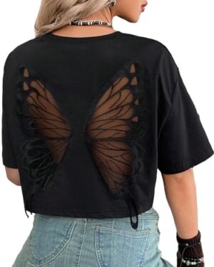 Verdusa Women's Gothic Butterfly Tops Y2K Witchy Tees Alternative Clothes