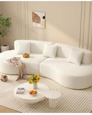 Versear Curved Sofas for Living Room, Modern Boneless Curved Couch Half Moon, No Assembly Couch, White Couch, Round Couch, 4 Seat Curved Sectional Sofa, No Assembly Required, Cream White
