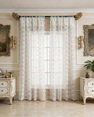 Vintage Lace Curtains,Floral Cream Sheer Curtain Panels for Living Room 2 Panels Privacy Room Divider for Room Separation Country Farmhouse Decor Off