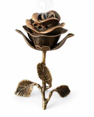 Vintage Rose Incense Burner, Antique Bronze Metal Holder for Home Decor