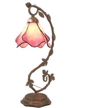 WERFACTORY Tiffany Lamp Pink Stained Glass Table Desk Reading Light 21 Inch