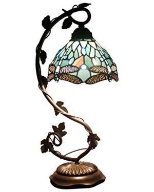 WERFACTORY Tiffany Lamp Sea Blue Stained Glass Dragonfly Style Table Light