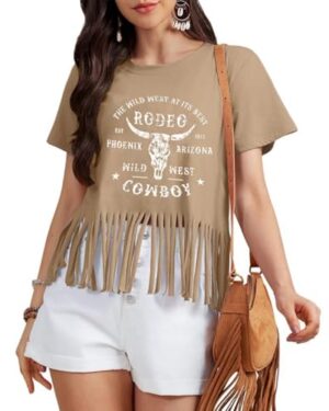Western Shirt for Women Vintage Cowgirl Fringe T-Shirt Rodeo Cowboy Tee