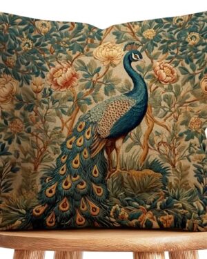William Morris Abstract Art Floral Design Throw Pillow Cover Home Decor, Vintage Peacock Pillowcase Cover for Bed Sofa Living Room, Indoor and Outdoor, Square Cushion Cover (Peacock, 18x18inch)
