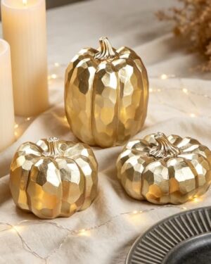 winemana 3 Pack Gold Pumpkins Fall Decorations for Home