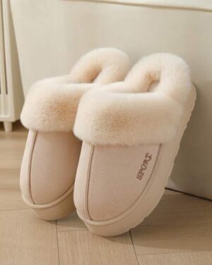 Winter Plush Thick Fur Trim Slippers For Men & Women, Non-Slip Warm Thick Sole Indoor Outdoor House Slippers