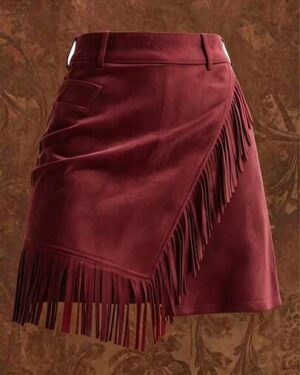 Women's Suede Asymmetric Fringe Hem Casual Mini Skirt, Retro Western Style, Summer Spring