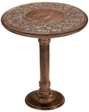 Wooden End Table 18x22 Inch Carved Side Table for Living Room, Burnt