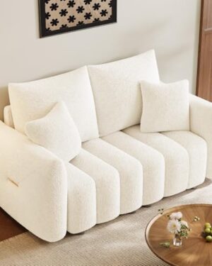 Wrofly Boucle Cloud Single Loveseat, Deep Seat with Pillow, Beige White