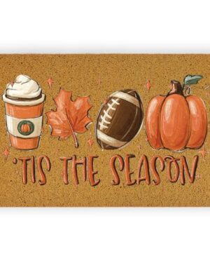 WRSUNT Tis the Season Fall Door Mat Fall Football Pumpkin Front Door Mat Autumn Entrance Rugs for Home Kitchen Autumn Doormat Decorations for Bathroom 17 x 29 inches