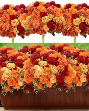 XunYee 12 Pcs Fall Artificial Flowers for Outdoor Faux Mums,Burnt Orange