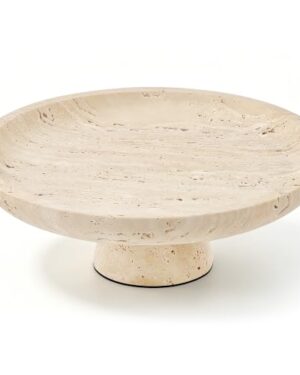 YCXCMAT Natural Travertine Fruit Bowl with Stone Pedestal Modern 10.2"