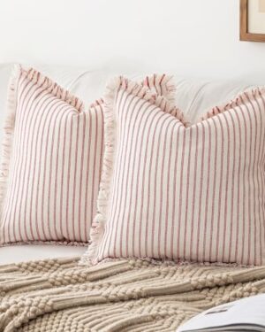 YEENAASY Throw Pillow Covers 18x18 Boho Striped Pillow Cases with Tassel
