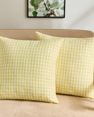 YENBTRL Yellow Gingham Throw Pillow Covers 18 x18 Set of 2, Farmhouse