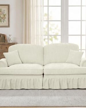 YICORPS Modular Sectional Sofa Couch,2 Seater Chenille Deep Seat Sleeper Cloud Couch with Pillows,Removable Ruffled Skirt,loveseat for Living Room,Apartment,Office(Beige)