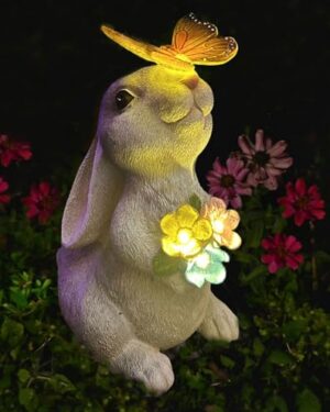 YODY Solar Garden Statues Outdoor Decor Bunny with Butterfly