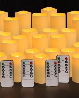 YOROXRG Set of 24 Waterproof Outdoor Flameless Candles, LED Candles with 4 Remote and Timer,(H 4" 5" 6" x D 2.2"),for Christmas,Halloween,Wedding,Festival