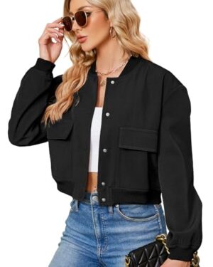 Zando Black Cropped Jacket Women Short Casual Varsity Jackets Women 2026