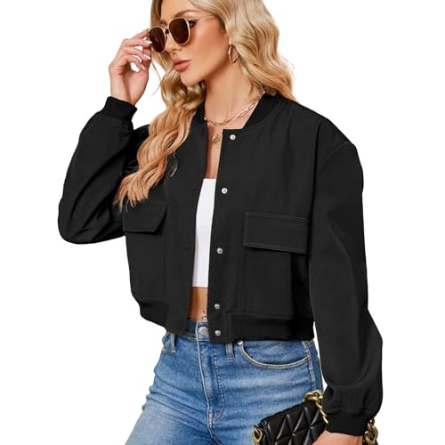 Zando Black Cropped Jacket Women Short Casual Varsity Jackets Women 2026