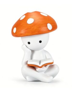 zimiliz Mushroom Thinker Statue for Bookshelf Decor,Mushroom Figurines for Office Desk Shelf Home Living Room Table Book Decorations Aesthetic,Whimsical Decor Gifts for Book Lovers (White)