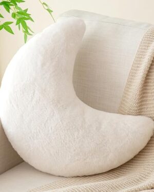 Znhinery Moon Pillow, Decorative Throw Pillows with Soft Faux Rabbit for Bed Couch, Moon Shaped Pillows Plush Floor Cushions Room Decor Pillow for Sofa Bedroom Living Room