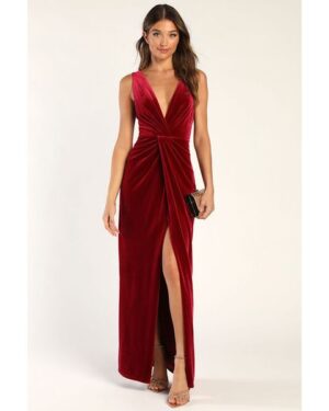 Lulus | Beautiful Evenings Magenta Velvet Twist-Front Maxi Dress