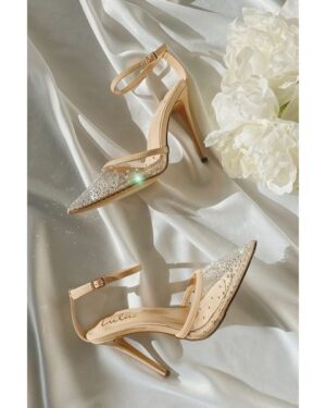 Lulus | Light Nude Patent Rhinestone Pointed-Toe Ankle Strap Pumps