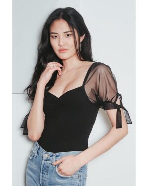 Lulus | Black Mesh Puff Sleeve Bodysuit