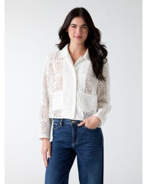 GUESS | Ivory Openwork Lace Button-Up Jacket