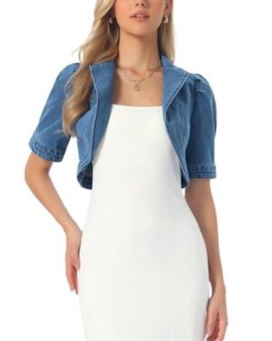 Target | Women's Short Sleeve Lapel Collar Crop Jean Jacket